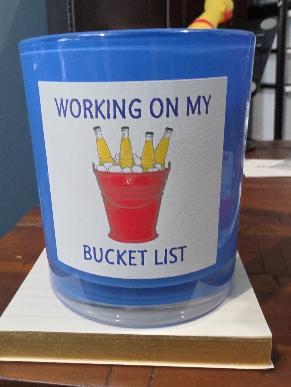 Blue 'Working On My Bucket List' Decorative Candle